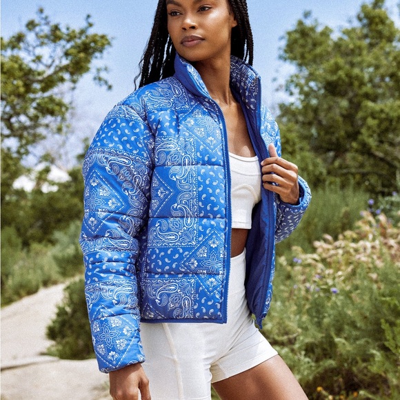 L*SPACE Elevation Reversible Puffer Jacket In Blue Medium Gorpcore Streetwear - Picture 3 of 11